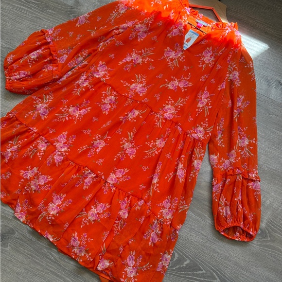 Vince Camuto Orange Floral Women's Dress-Size L- NWT - Picture 8 of 15